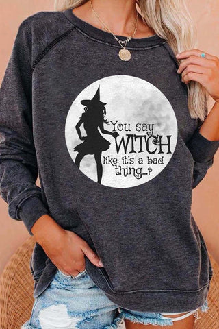 Women's Sweatshirts Halloween Witch Print Sweatshirt