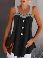 Pure Color Lace Stitching Sling Tank Tops