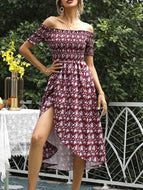 Summer New Tube Top Floral Irregular Waist Slim Temperament Dress