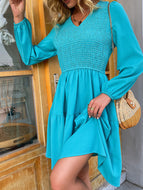 Pure Color Casual V-neck Dress