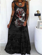 New Women's Punk Skull Print Loose Plus Size Lace-Up Dress