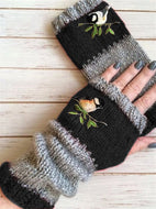 Autumn Winter Casual Basic Flora Knitted Gloves