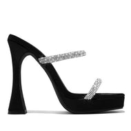 New Large Size Metal Chain European and American One-line High-heeled Fashion Sandals for Women