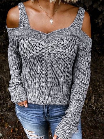 Autumn New Sexy Sling Strapless Solid Color Casual Long-sleeved Sweater