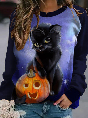 Halloween Black Cat Pumpkin Sweatshirt