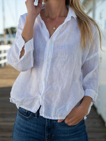 Casual Cotton And Linen Button Top