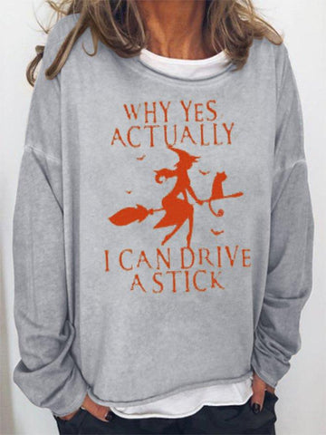 Yes I Can Drive A Stick Halloween Sweatshirt Fall Long Sleeve Top