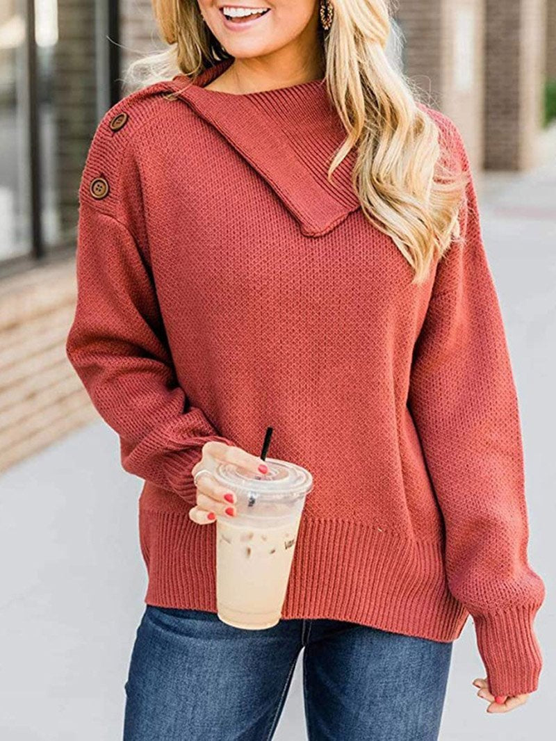 Women's Casual Shoulder Button Down Knit Sweater