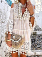 Summer V-Neck Lace Fringe Beach Dress