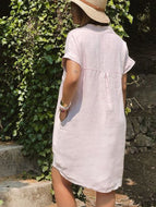 Solid Color Cotton And Linen Shirt Dress