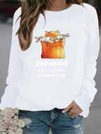 Cat Print Hooded Sweatshirt