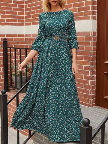 Floral Lace Retro Green Long Dress