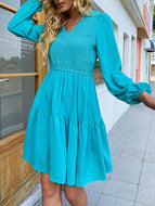 Pure Color Casual V-neck Dress