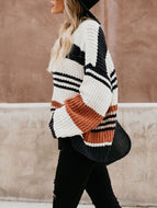 Autumn/Winter New Striped Stitching Loose Round Neck Sweater