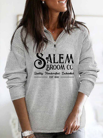 Salem Loose Lapel Zip Long Sleeve Sweatshirt