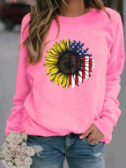 Sunflower Print Long-sleeved Sweatshir Tops