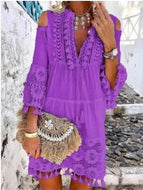 Summer V-Neck Lace Fringe Beach Dress