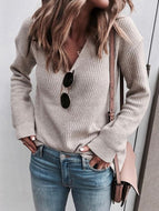 Sweater Ladies V-neck Knitted Top