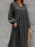 Cotton Linen Loose Lantern Sleeve Dress