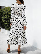 Polka Dot Print Slit Long Dress