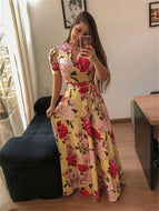 Fashion Digital Printing Floral Fashion Style Large Swing Dress Women Loose Maxi Dresses