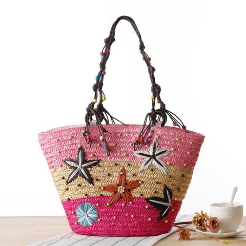 Bohemian Hand-embroidered Starfish Beaded Straw Bag