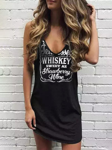 Letter Print V-neck Tank Dresses