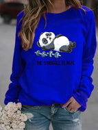 Funny Panda Print Crew Neck Long Sleeve Grabber Sweatshirt