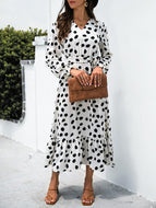 Polka Dot Print Slit Long Dress