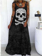 New Women's Punk Skull Print Loose Plus Size Lace-Up Dress