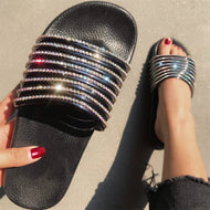 Large Size Craft Slippers Shiny Diamond Sandals Casual One Word Women's Slippers