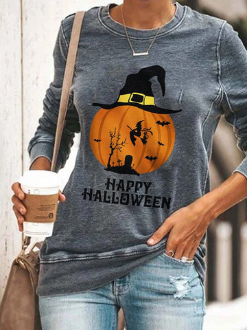 Round Neck Long Sleeve Pumpkin Print Casual Sweatshirts