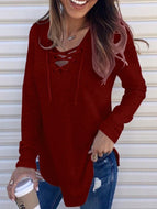 Autumn/winterNew Style Solid Color V-neck Strapped Loose Top