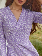 Purple Floral Ruffle Dress