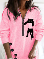 Autumn New Style Lapel Cat Zipper Long-sleeved Sweatshirt