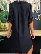 Solid Color V-neck Suit Collar Five-part Sleeve Casual Dress