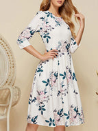 Printed Round Neck A-line Dress