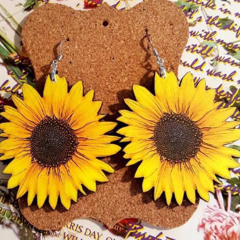 3D Wooden Sunflower Earrings