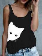 Sleeveless Cat Head Print Vest Sleeveless