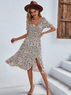 Round Neck Design Sense Vacation Beach Casual Home Floral Bohemian Print Dress