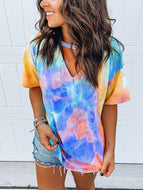 Printed Tie-dye V-neck Short Sleeves