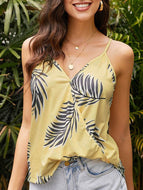 Tropical Botanical Print Tank Top T-shirt V-neck Halter Slim-fit Tops