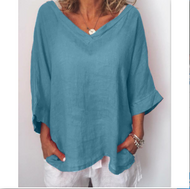 Plus Size Casual Solid V Neck 3/4 Sleeve Tops