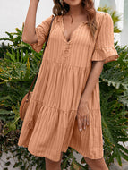 New Loose Casual Dress Half Sleeve Mid Length V Neck Dress