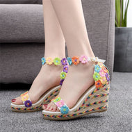 Large Size Wedge Heel Wool Embroidered Fashion Sandals Beach Women's Shoes