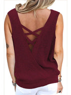 Waffle Deep V-neck Backless Sexy Undershirt Top