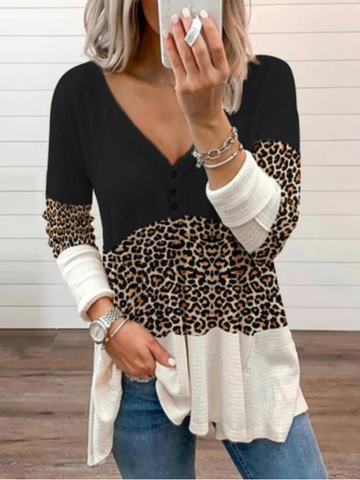 Leopard waffle panel T-shirt