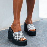 New Arrivals Slip-on Platform Leopard-print Plaid Sandals Plus Size Slippers