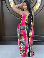 Printed Plus Size Slip Dress Women's Sexy Streetwear Oversize Maxi Dress For Ladies