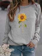 Fashionable Sunflower Print Long Sleeve  Top Sweatshir